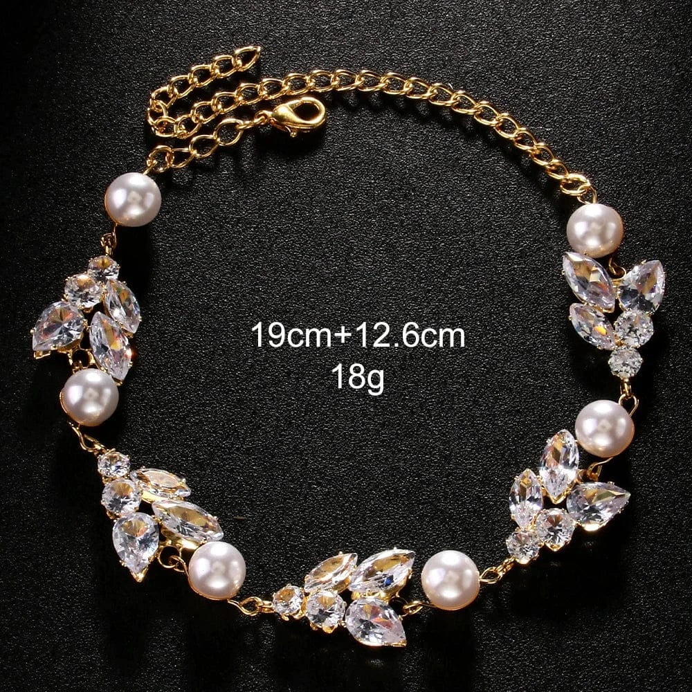 Charm Beautiful White Pearl Leaf Rhinestone Bracelet Jewelry Women Girls Wedding Bridal Crystal Adjustable Bracelet Bangle Chain