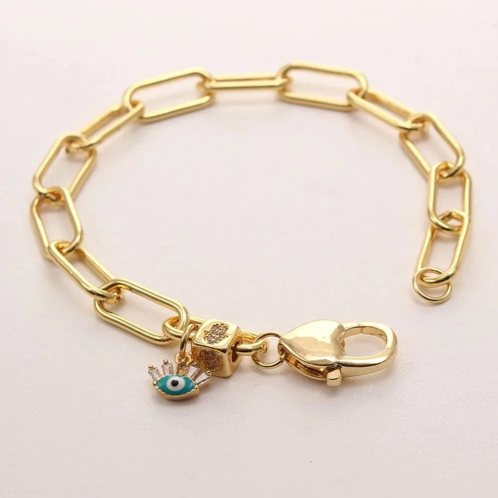 Charm Bracelets Bulk Jewelry Key/Heart/Fe Letter Zircon Pendant Women Chunky Link Chain Bangles 18K Gold Plated Men's Bracelet