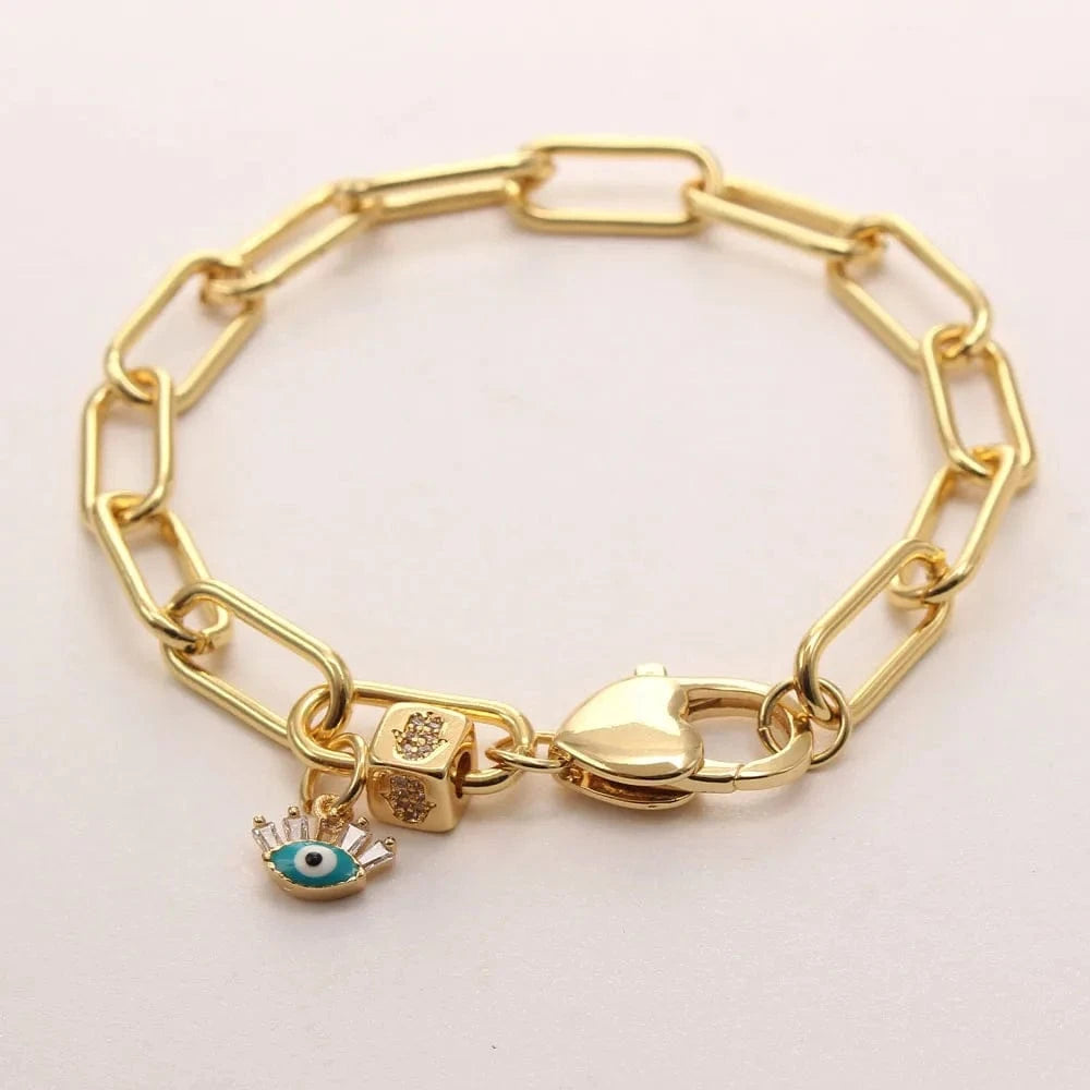 Charm Bracelets Bulk Jewelry Key/Heart/Fe Letter Zircon Pendant Women Chunky Link Chain Bangles 18K Gold Plated Men's Bracelet