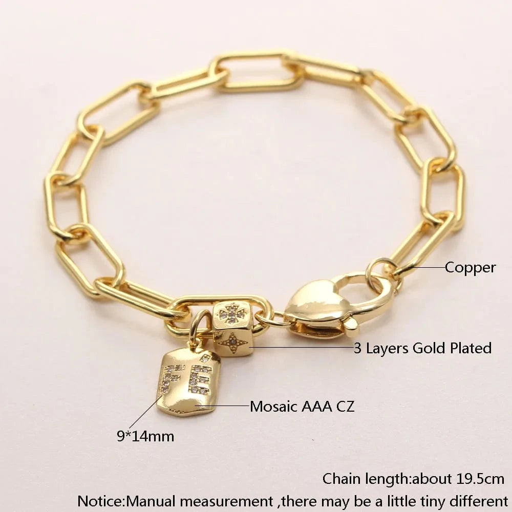 Charm Bracelets Bulk Jewelry Key/Heart/Fe Letter Zircon Pendant Women Chunky Link Chain Bangles 18K Gold Plated Men's Bracelet