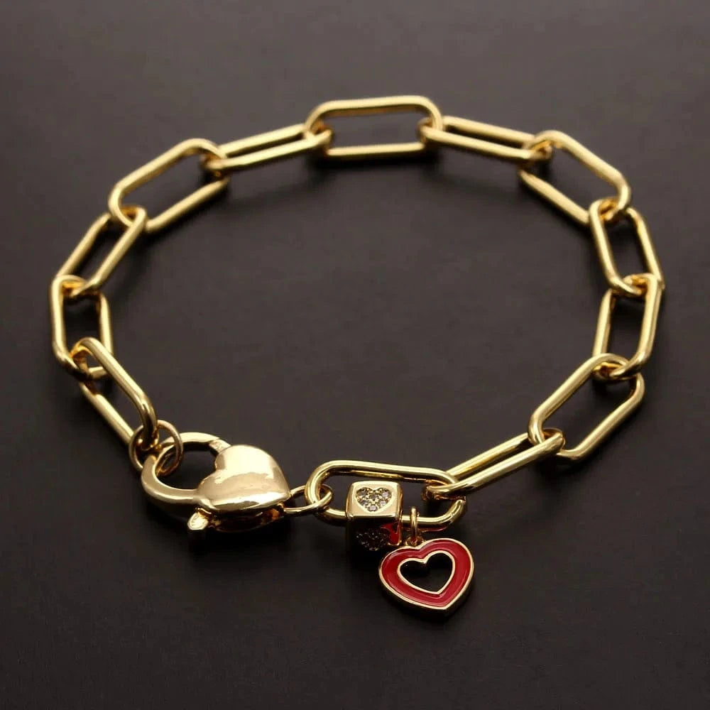 Charm Bracelets Bulk Jewelry Key/Heart/Fe Letter Zircon Pendant Women Chunky Link Chain Bangles 18K Gold Plated Men's Bracelet