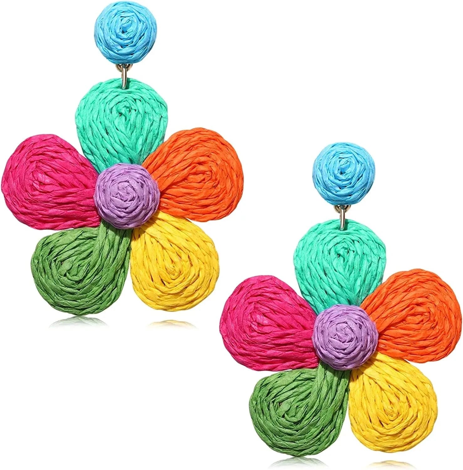 Charm Rattan Earrings For Women Statement Boho Raffia Straw Flower Drop Dangle Earrings