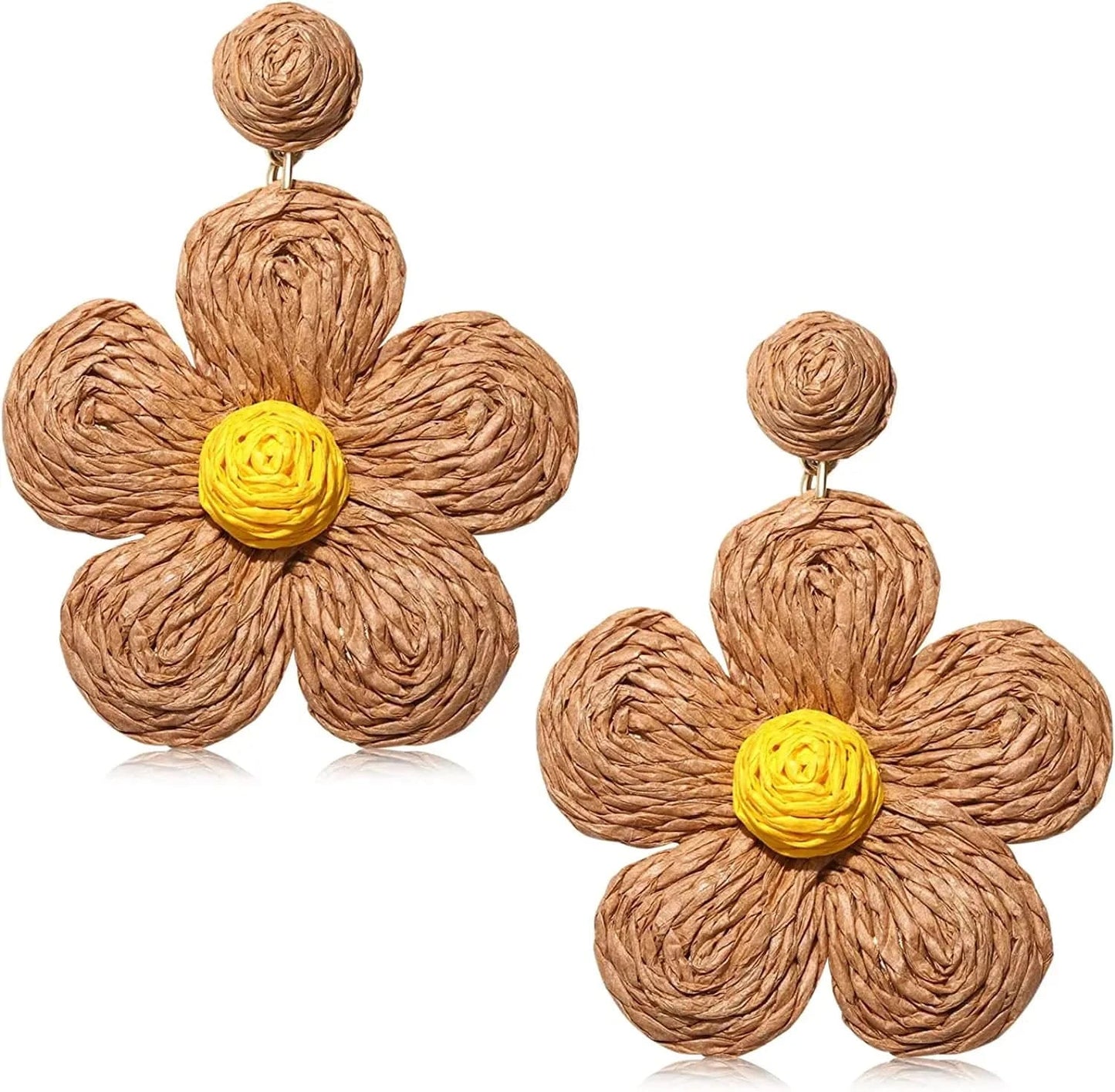 Charm Rattan Earrings For Women Statement Boho Raffia Straw Flower Drop Dangle Earrings