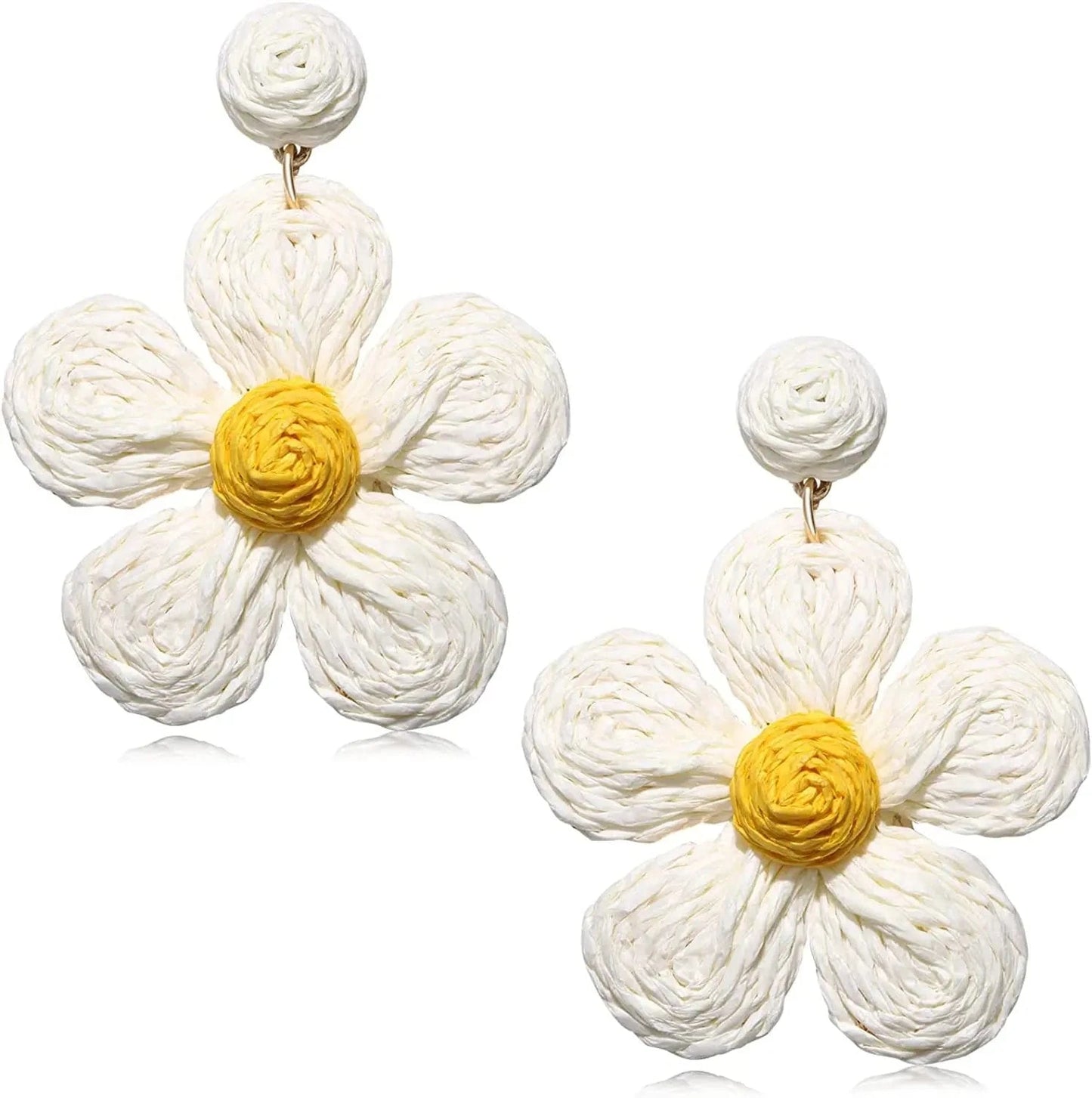 Charm Rattan Earrings For Women Statement Boho Raffia Straw Flower Drop Dangle Earrings