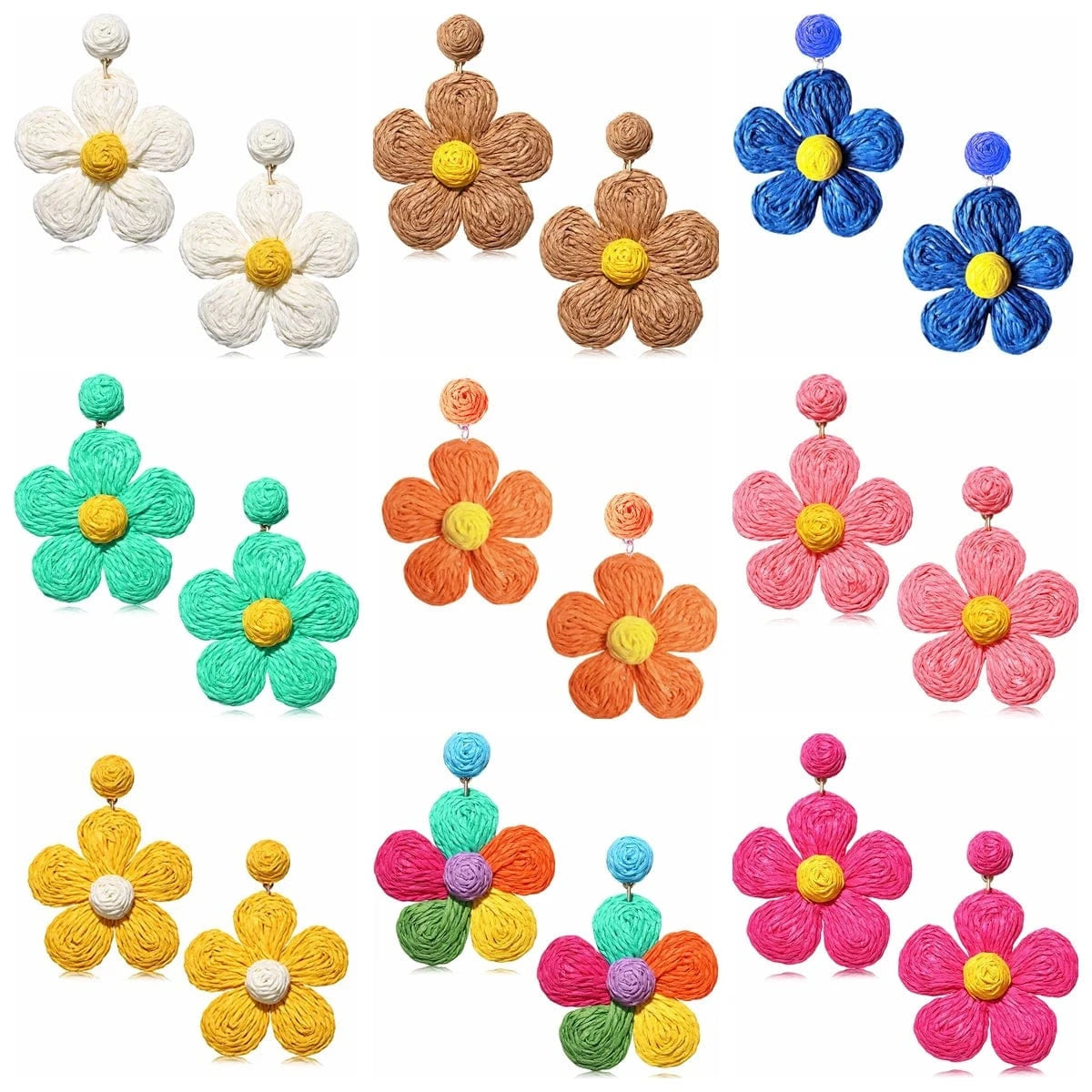 Charm Rattan Earrings For Women Statement Boho Raffia Straw Flower Drop Dangle Earrings