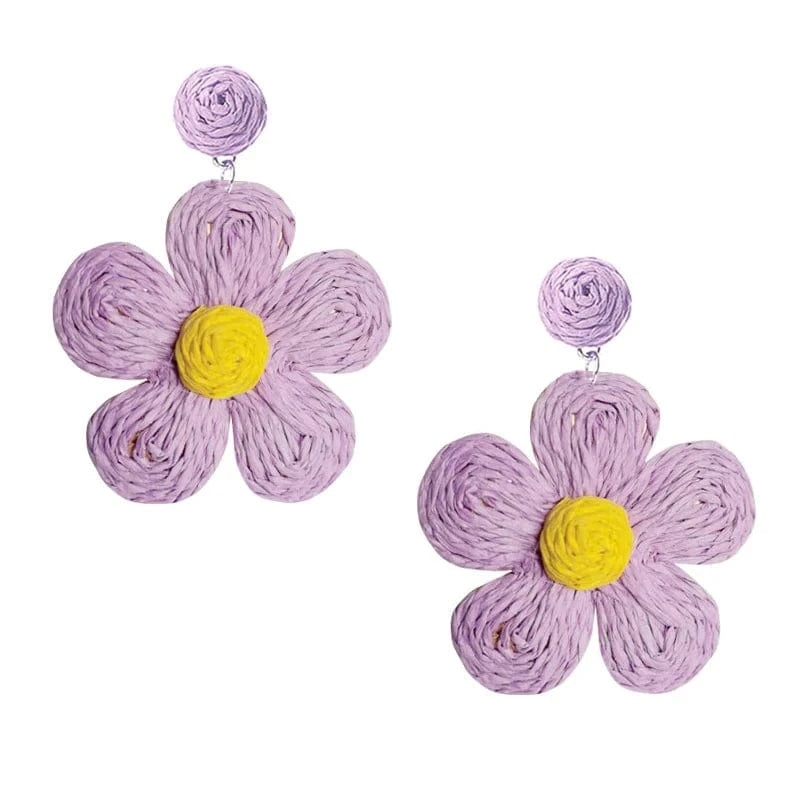 Charm Rattan Earrings For Women Statement Boho Raffia Straw Flower Drop Dangle Earrings
