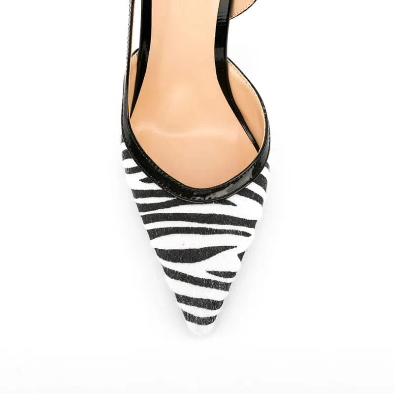 Chaussures-femm Talons Latest Fashion Ladies Sexy Dress Sandal Shoes Zebra Stripe Pointed Toe Stiletto Slingback Pumps For Women