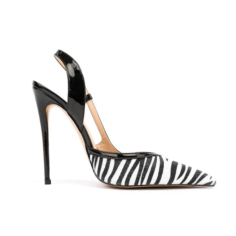 Chaussures-femm Talons Latest Fashion Ladies Sexy Dress Sandal Shoes Zebra Stripe Pointed Toe Stiletto Slingback Pumps For Women