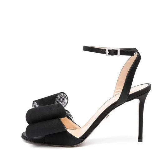 Chaussures Femme Elegant Rhinestone Bowknot Buckle Mujer Shoes Hollow Out Ankle Strap High Heel Sandals For Ladies Dress Sandals