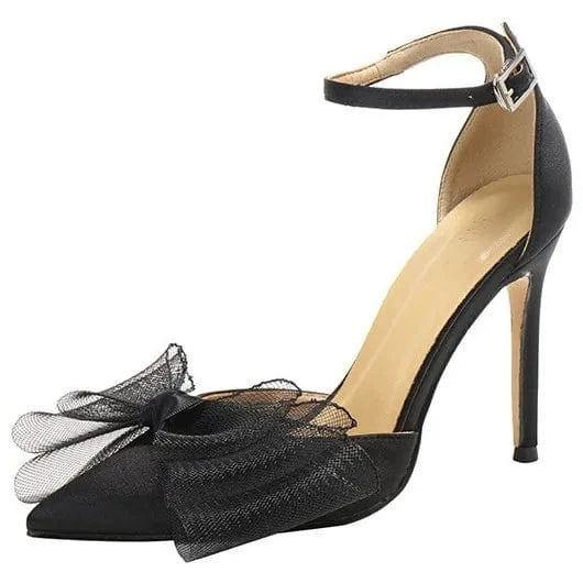 Chaussures Femme Elegant Silk Satin Bowknot Decor Shoes Hollow Out Ankle Strap High Heel Sandals Ladies Dating Banquet Sandalias