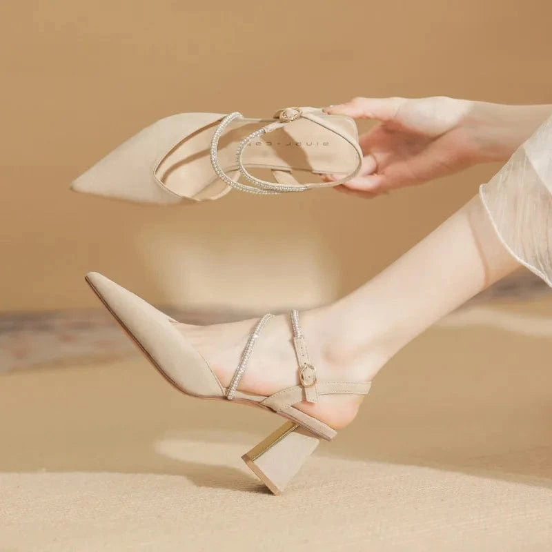 Chaussures Femme Fashionable Microfiber Pointed-toe Shoes Wrap-toe Ankle Strap High Heel Sandals Ladies Dating Banquet Sandalias