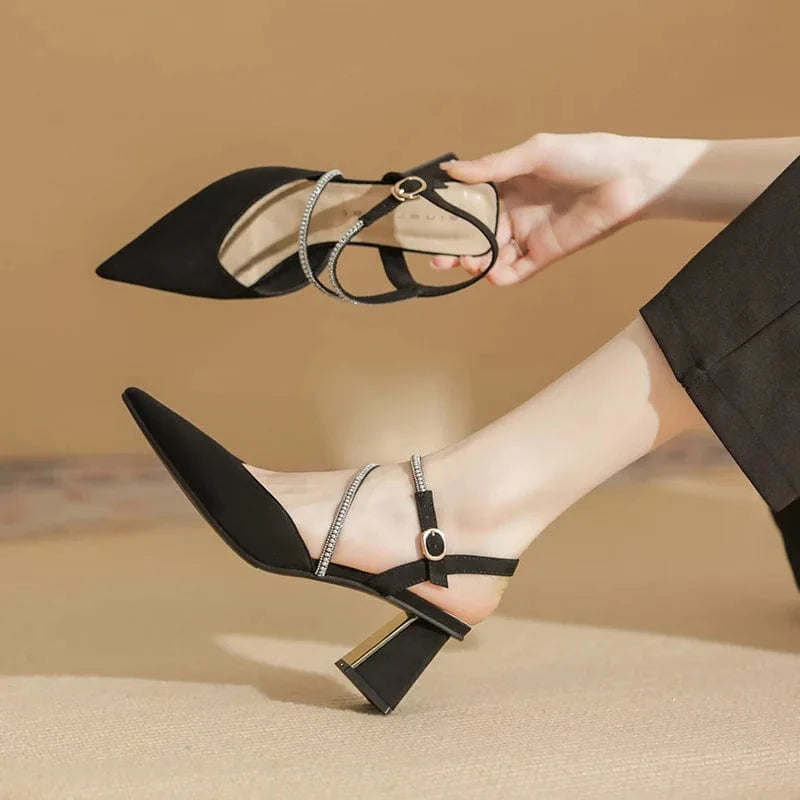 Chaussures Femme Fashionable Microfiber Pointed-toe Shoes Wrap-toe Ankle Strap High Heel Sandals Ladies Dating Banquet Sandalias