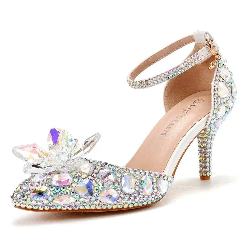 Chaussures Femme Luxury Crystal Buckle Pointed-toe Roman Shoes Slingback Hollow Out High Heel Sandals For Ladies Banquet Sandals