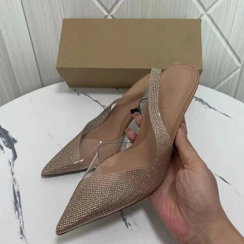 Chaussures Femme Mule A Talon Studded SlingbackHeels Fashion 2024 Summer Women Slipper Sandals