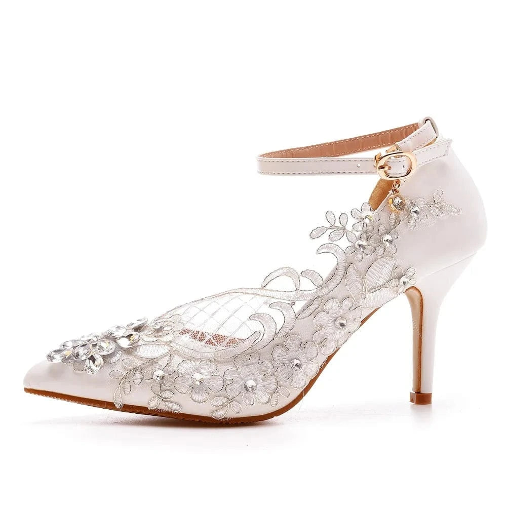 Chaussures Femme New Rhinestone Decor Pointed-toe Roman Shoes Side Hollow Out Ankle Strap Thin Heeled Sandals For Bridal Sandals