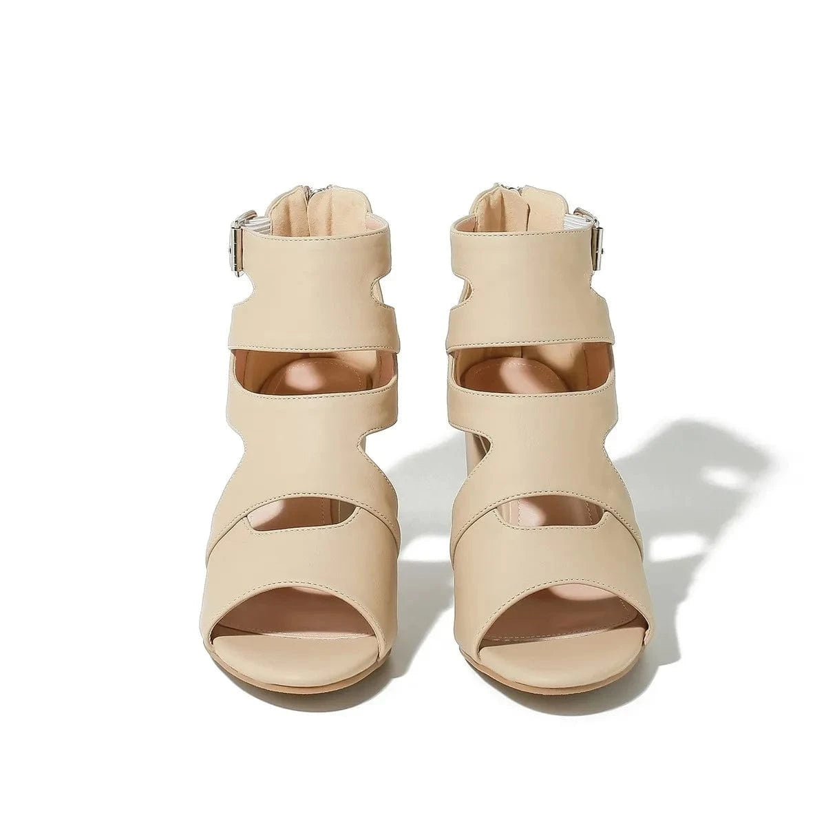 Chaussures Femme Sexy Apricot Large Size Romen Mujer Shoes Slip-toe Zippers High Heels Sandals For Ladies Nightclub Party Sandal