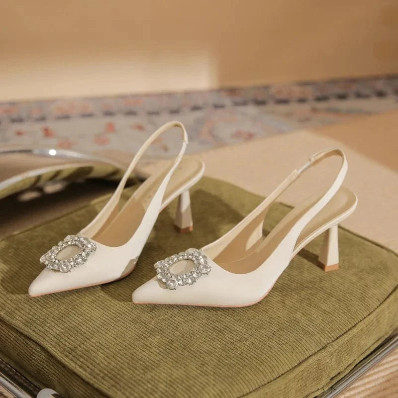 Chaussures Femme Sexy Microfiber Rhinestone Buckle Zapatos De Mujer Pointed-toe Slingback High Heel Sandals Ladies Party Sandals