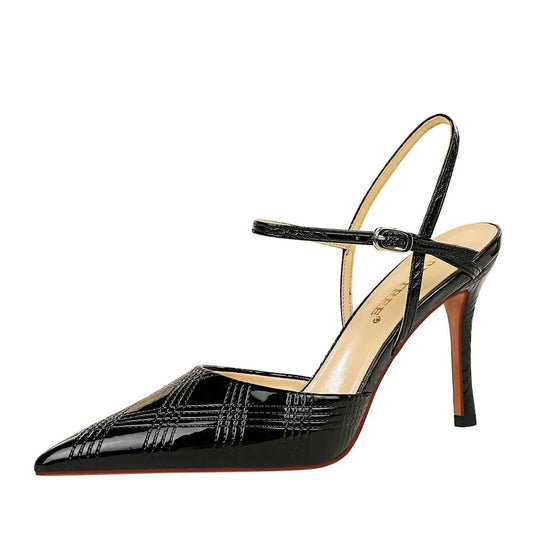 Chaussures Femme Sexy Patent Leather Pointed-toe Shoes Ankle Strap Hollow Out High Heel Sandals Ladies Nightclub Party Sandalias