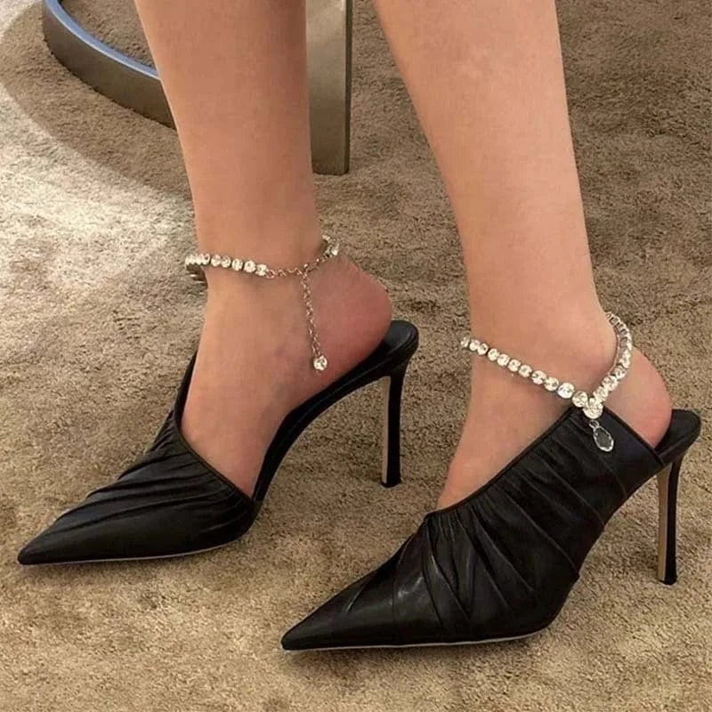 Chaussures Femme Simple Rhinestone Decor Zapatos De Mujer Side Hollow Out Ankle Strap High Heel Sandals For Ladies Party Sandals
