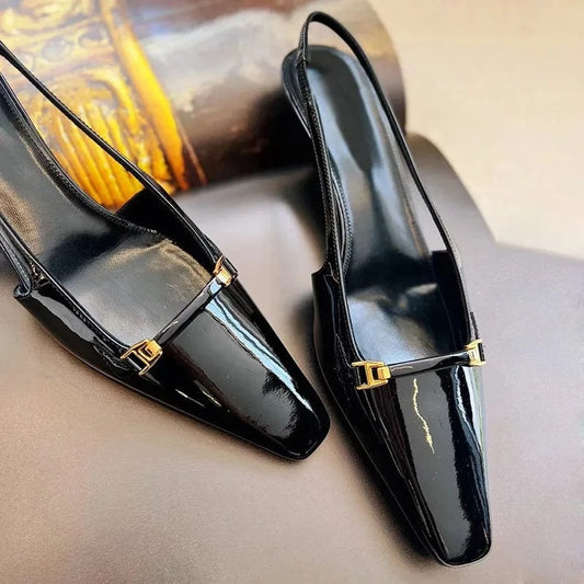 Chaussures Femme Versatile Patent Leather Square-toe Zapatos De Mujer Wrap-toe Slingback High Heel Sandals Ladies Dating Sandals