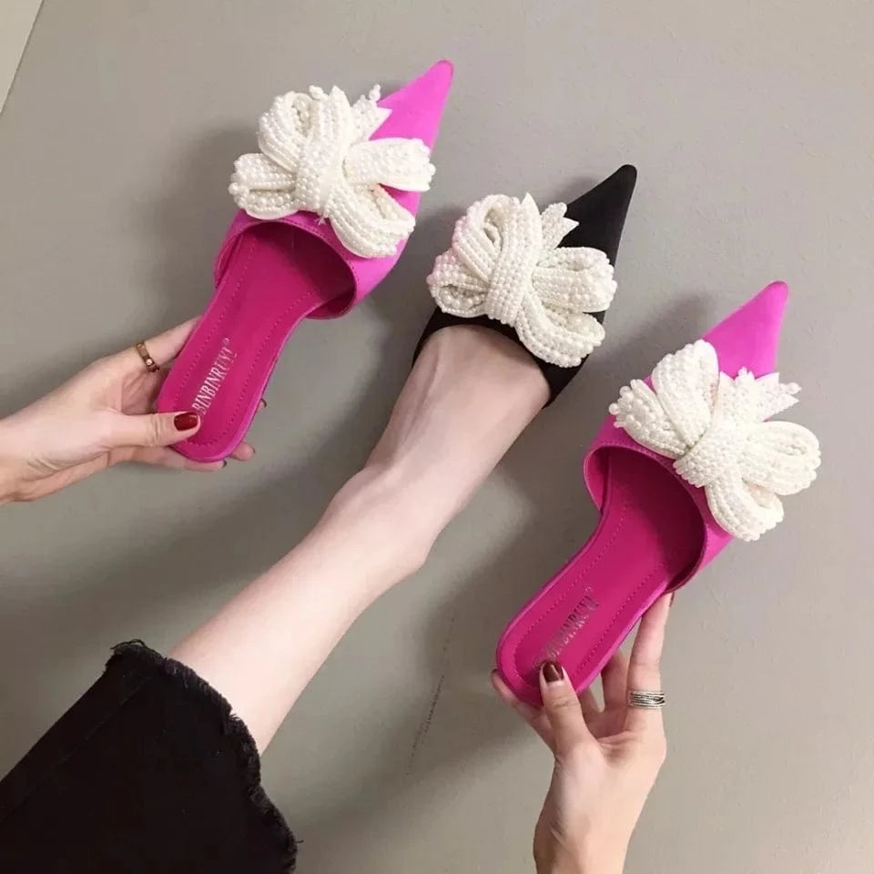 Chaussures Talon 5CM Slippers Slides Pearl Trending Short Kitten Female Ladies Pumps Heels