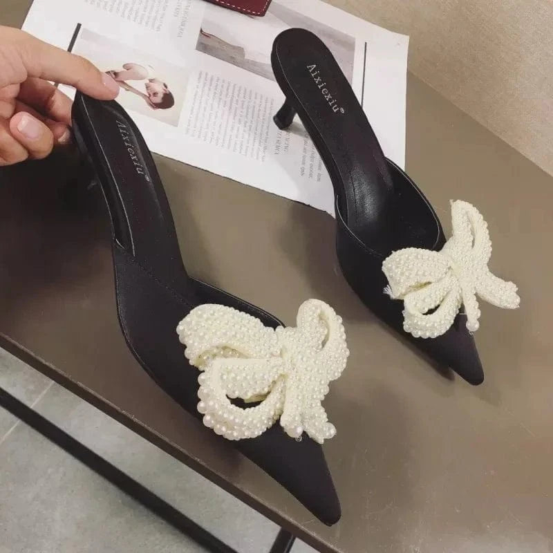 Chaussures Talon 5CM Slippers Slides Pearl Trending Short Kitten Female Ladies Pumps Heels