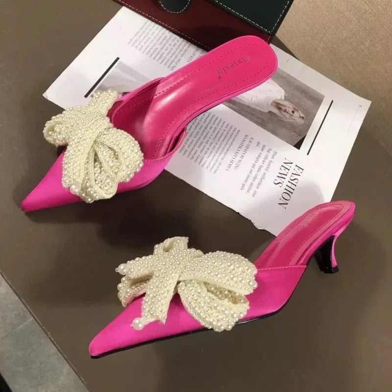 Chaussures Talon 5CM Slippers Slides Pearl Trending Short Kitten Female Ladies Pumps Heels