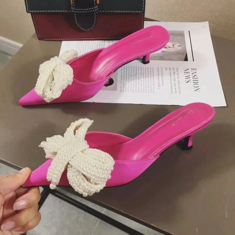 Chaussures Talon 5CM Slippers Slides Pearl Trending Short Kitten Female Ladies Pumps Heels