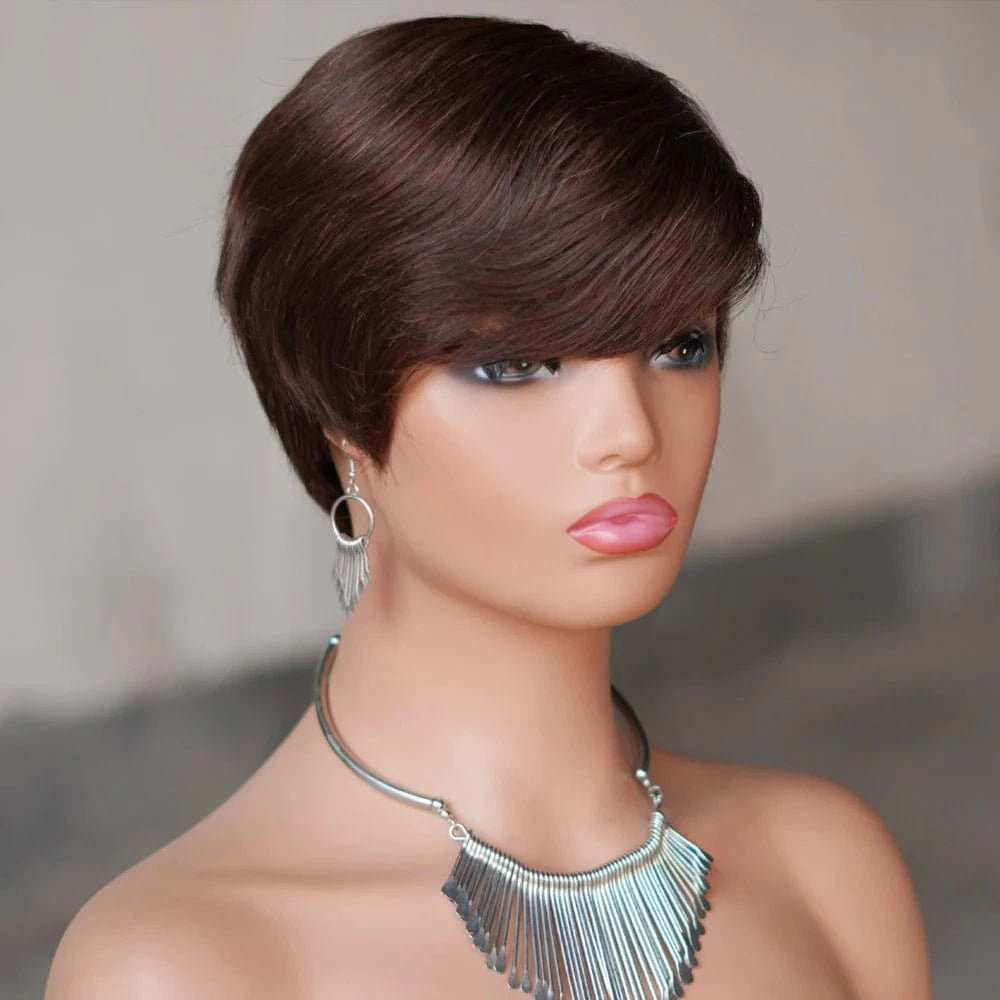 Cheap Glueless Machine Made Natural Color Wigs Human Hair, Short Pixie Cut Human Hair Wigs, Short Bob Wigs for Black Womens