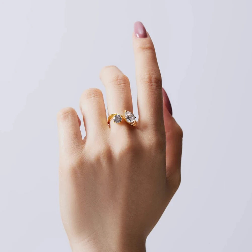 Cheap Jewelry S925 Silver Rings Set For Women 18K Gold Plated Link Chain Geometric Twisted Wide Band Open Adjustable Ring