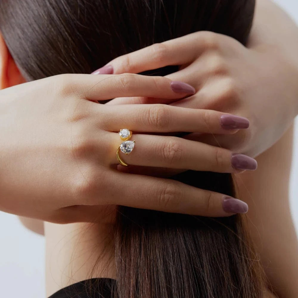 Cheap Jewelry S925 Silver Rings Set For Women 18K Gold Plated Link Chain Geometric Twisted Wide Band Open Adjustable Ring