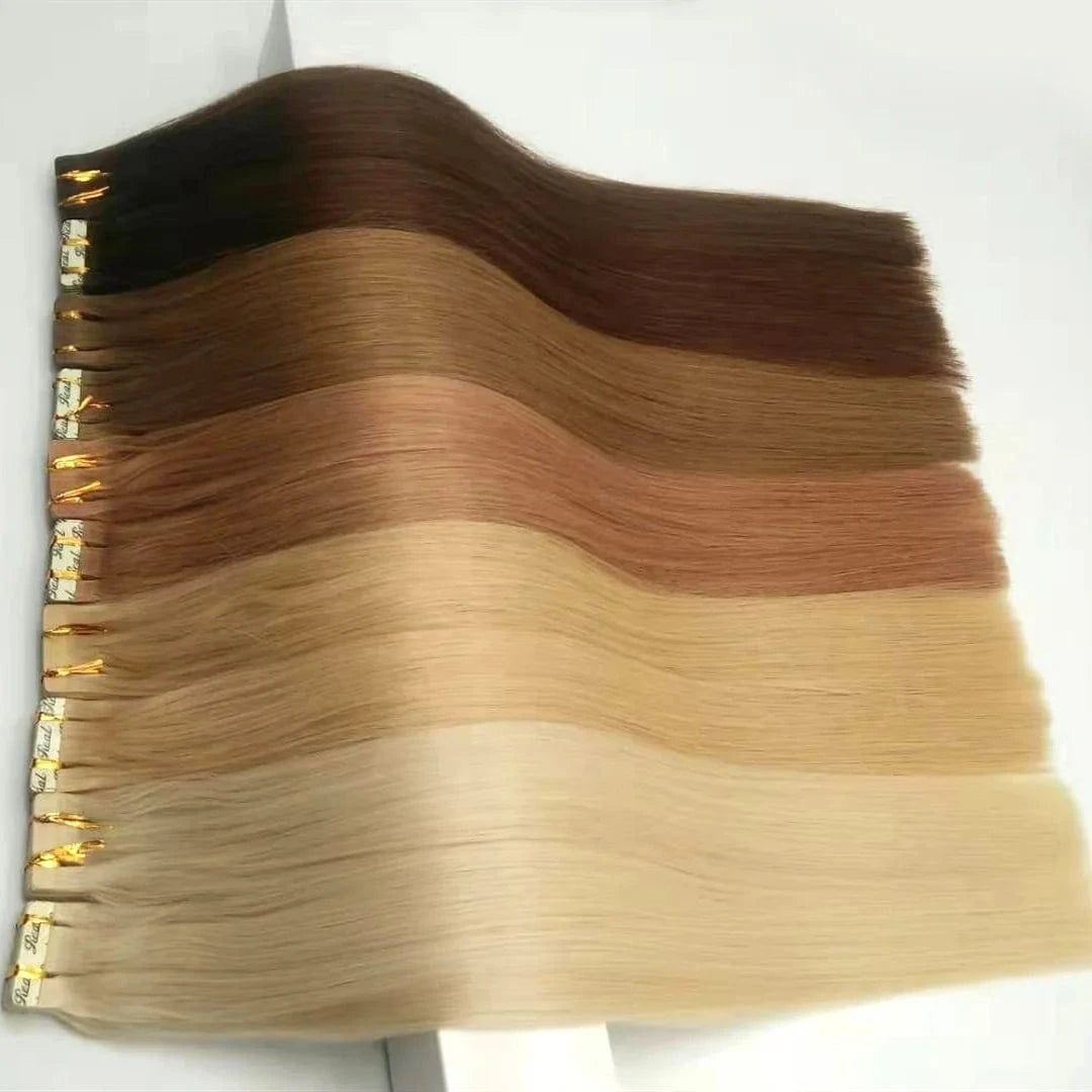 Cheap Russian Invisible adhesive tape hair extension Double drawn Wholesale Blonde Human double side Remy tape in hair