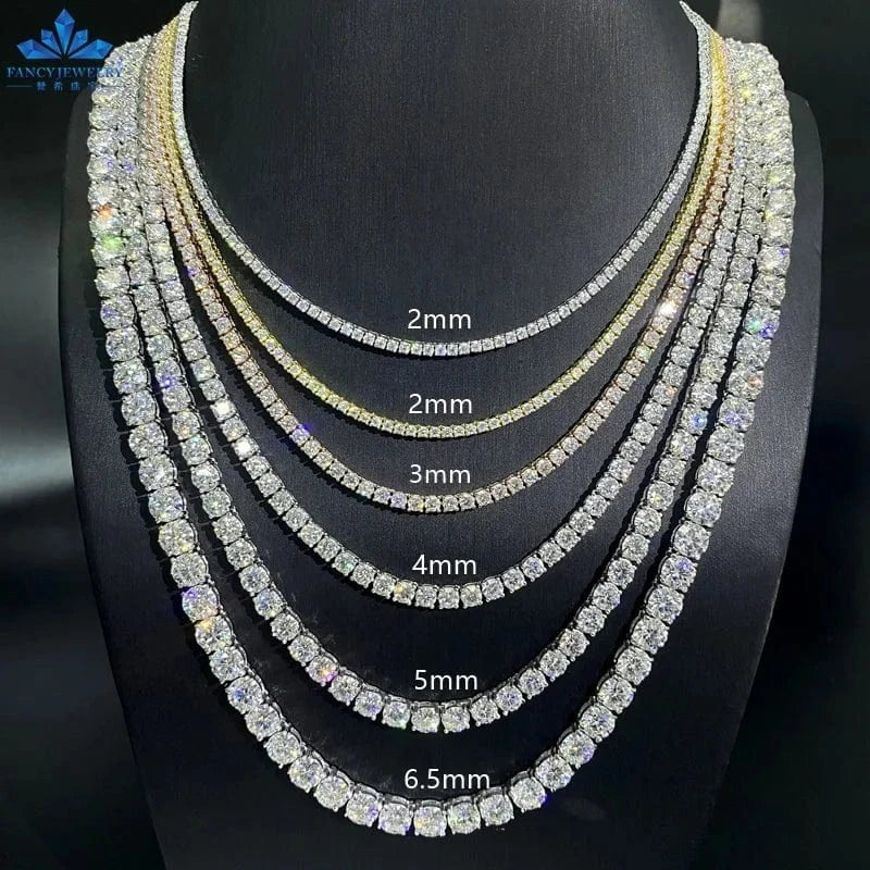 Cheapest Price Tennis Chain Iced Out 3MM 4MM 5MM Blue Green VVS Moissanite Tennis Chain HipHop Jewelry Necklace Diamond Bracelet