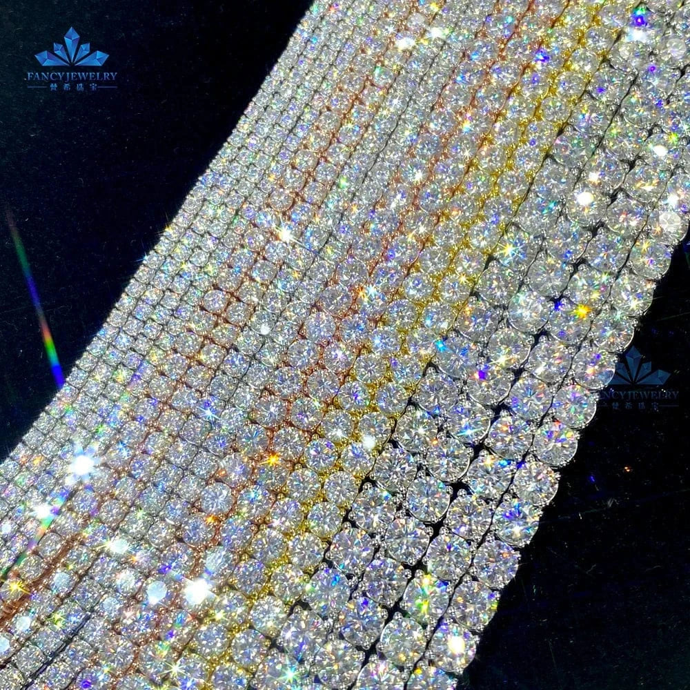 Cheapest Price Tennis Chain Iced Out 3MM 4MM 5MM Blue Green VVS Moissanite Tennis Chain HipHop Jewelry Necklace Diamond Bracelet