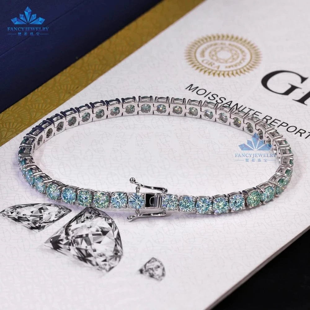 Cheapest Price Tennis Chain Iced Out 3MM 4MM 5MM Blue Green VVS Moissanite Tennis Chain HipHop Jewelry Necklace Diamond Bracelet