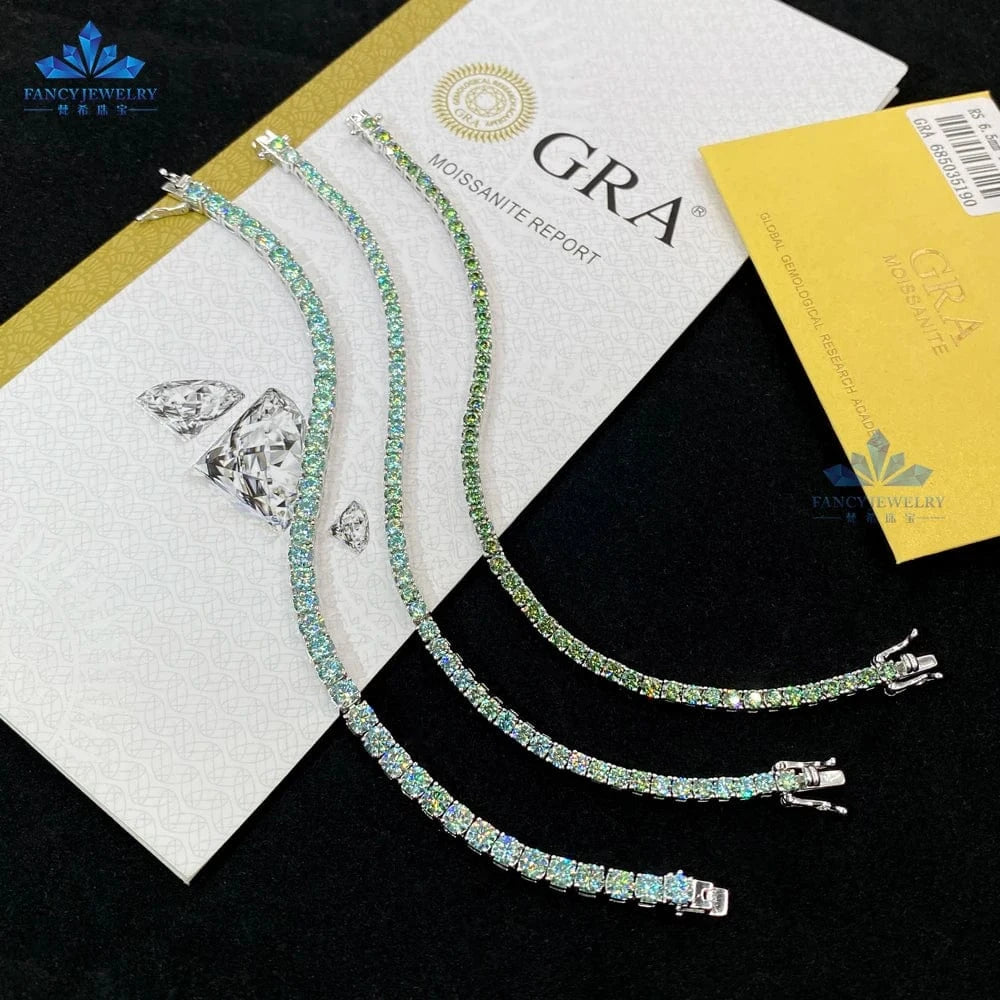 Cheapest Price Tennis Chain Iced Out 3MM 4MM 5MM Blue Green VVS Moissanite Tennis Chain HipHop Jewelry Necklace Diamond Bracelet