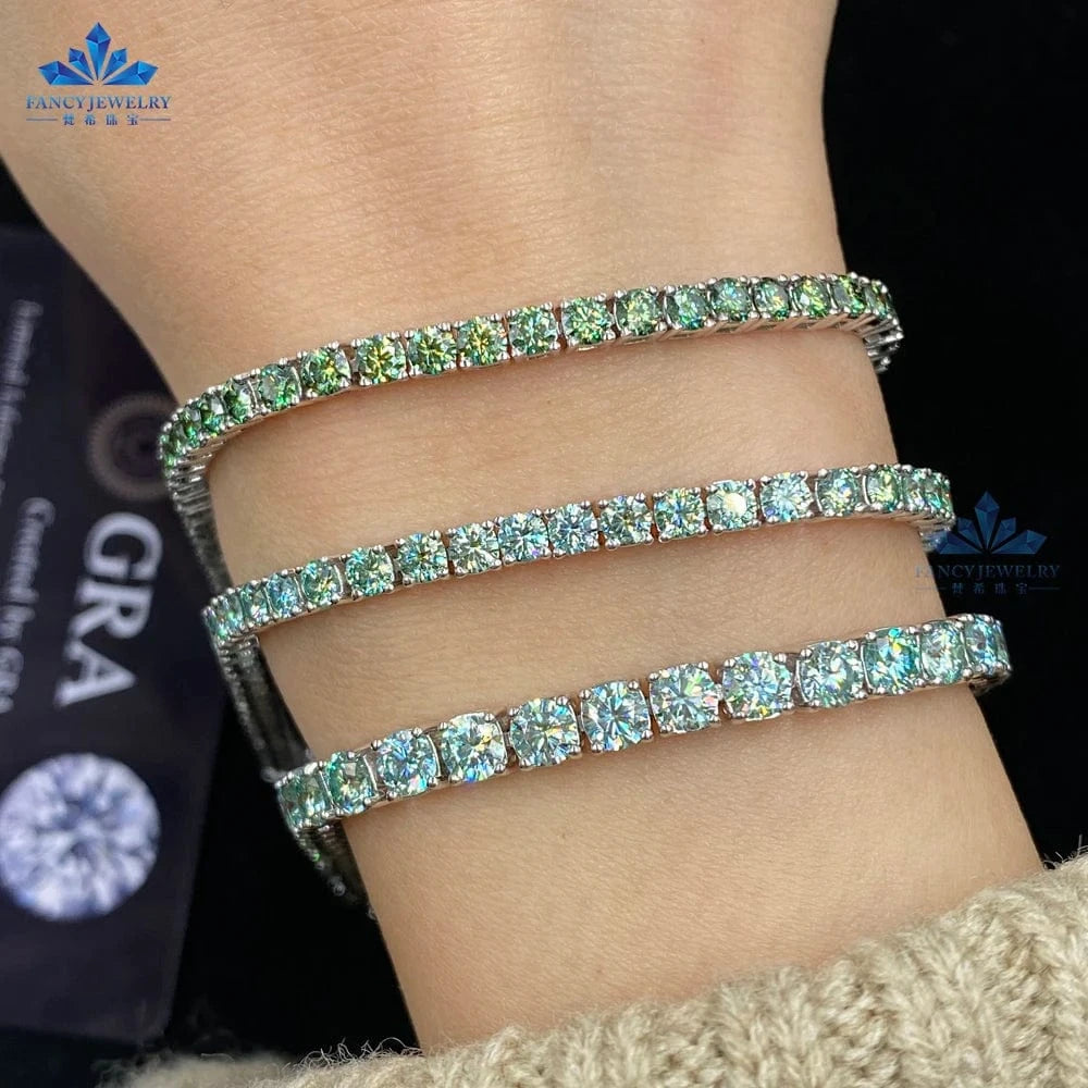 Cheapest Price Tennis Chain Iced Out 3MM 4MM 5MM Blue Green VVS Moissanite Tennis Chain HipHop Jewelry Necklace Diamond Bracelet