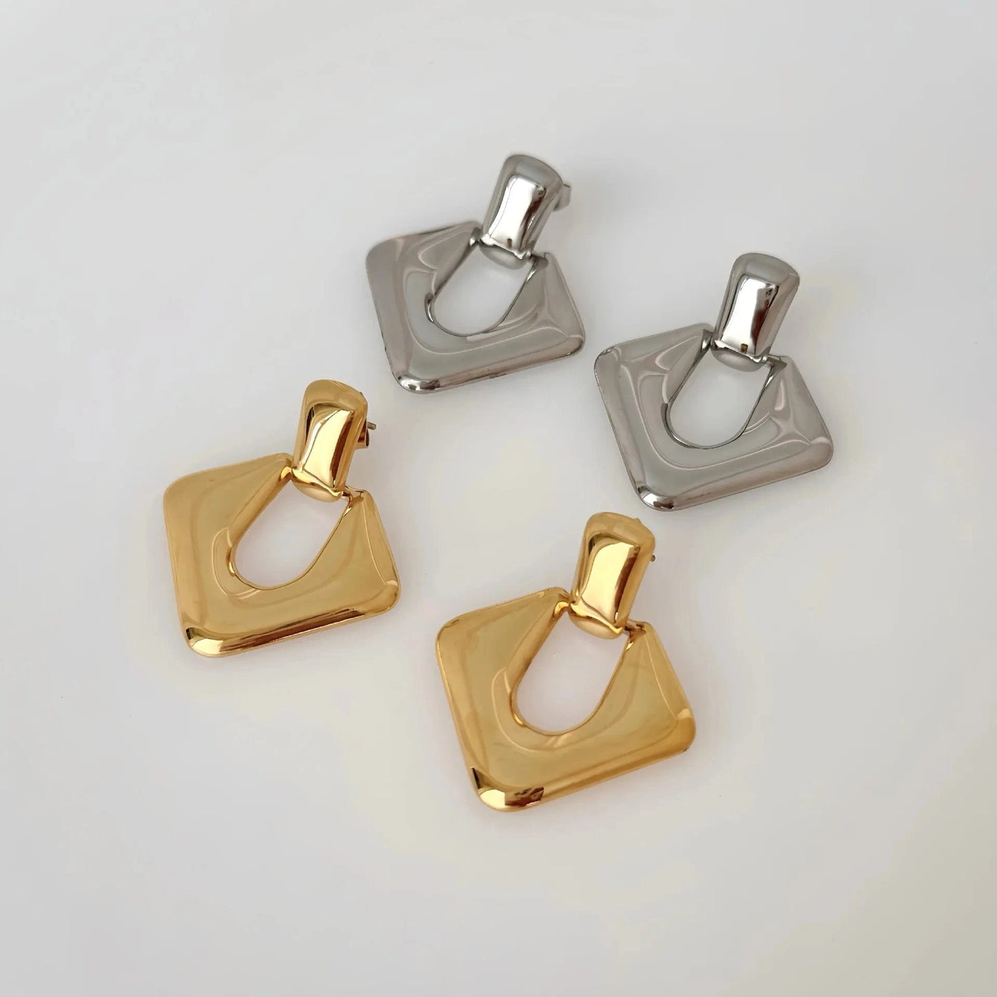 Chic bold hypoallergenic earring pvd gold plated titanium steel waterproof statement geometric stud earrings for women