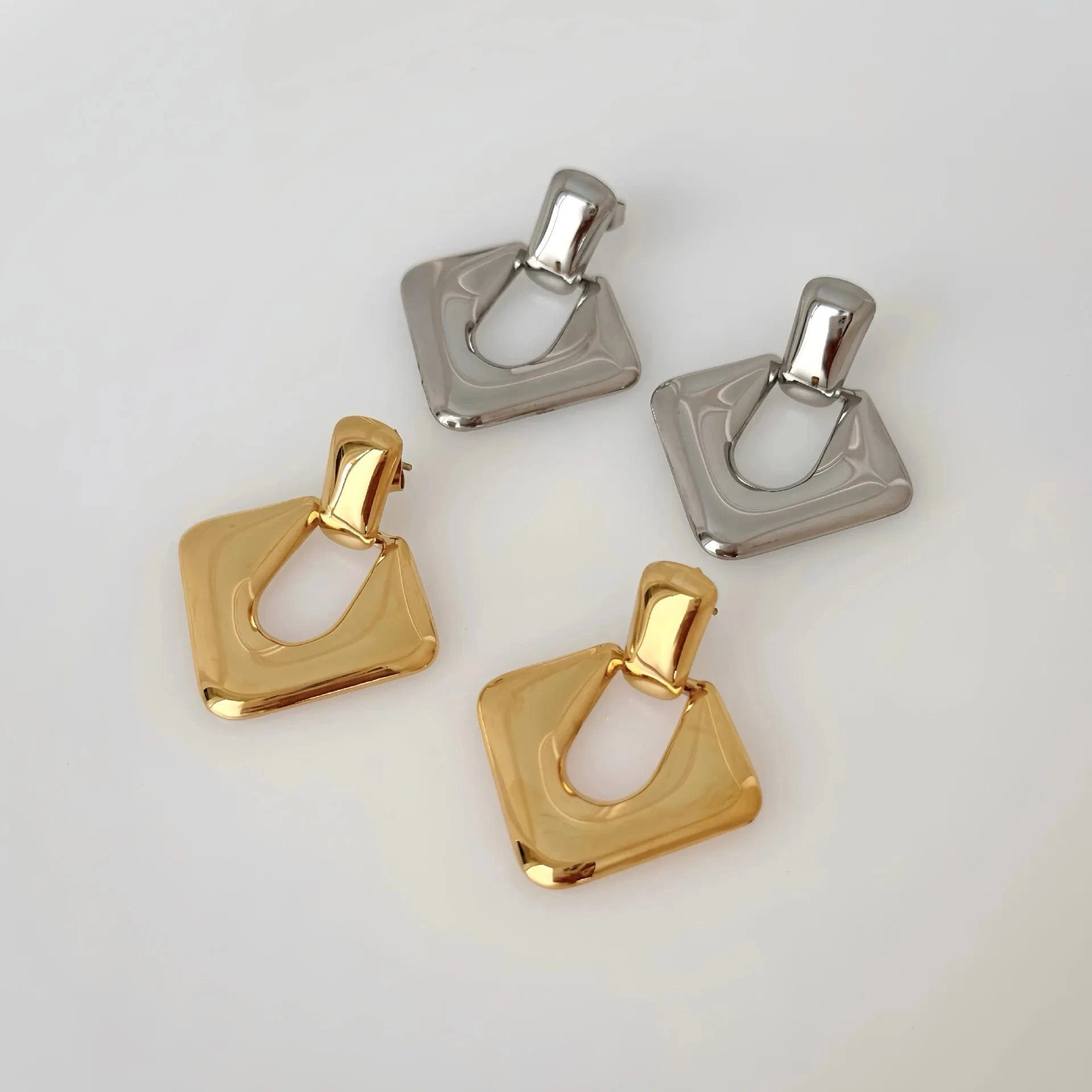 Chic bold hypoallergenic earring pvd gold plated titanium steel waterproof statement geometric stud earrings for women