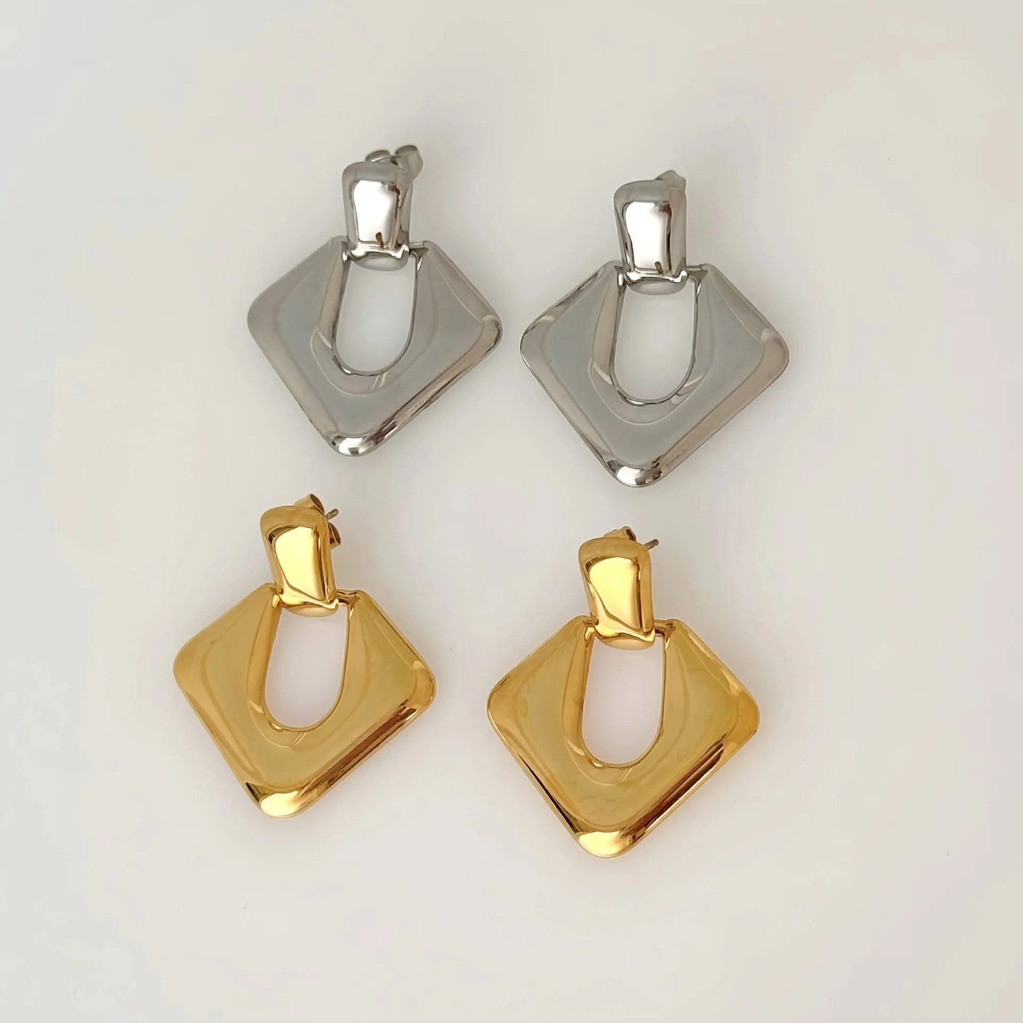 Chic bold hypoallergenic earring pvd gold plated titanium steel waterproof statement geometric stud earrings for women