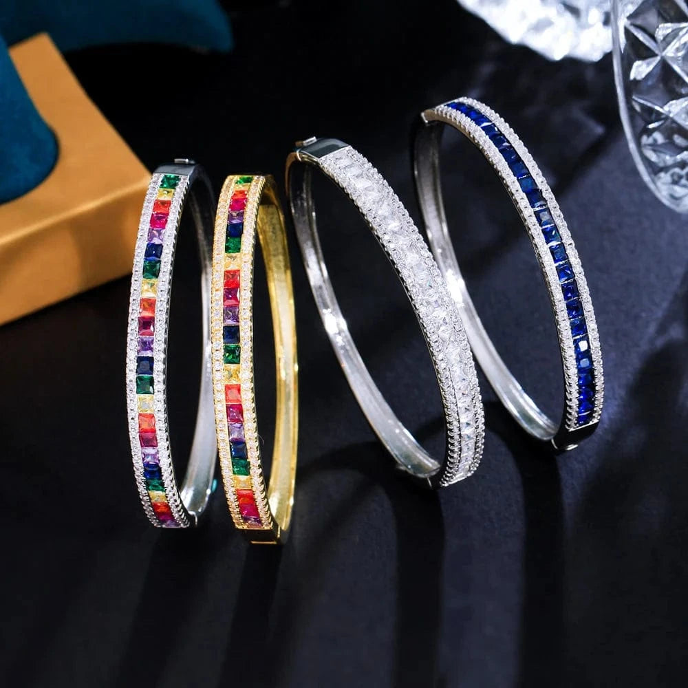 Chic Colorful Jewelry Cubic Zirconia Crystal Rainbow Color Bangles Bracelets for Women Wedding Bridal Luxury Accessories