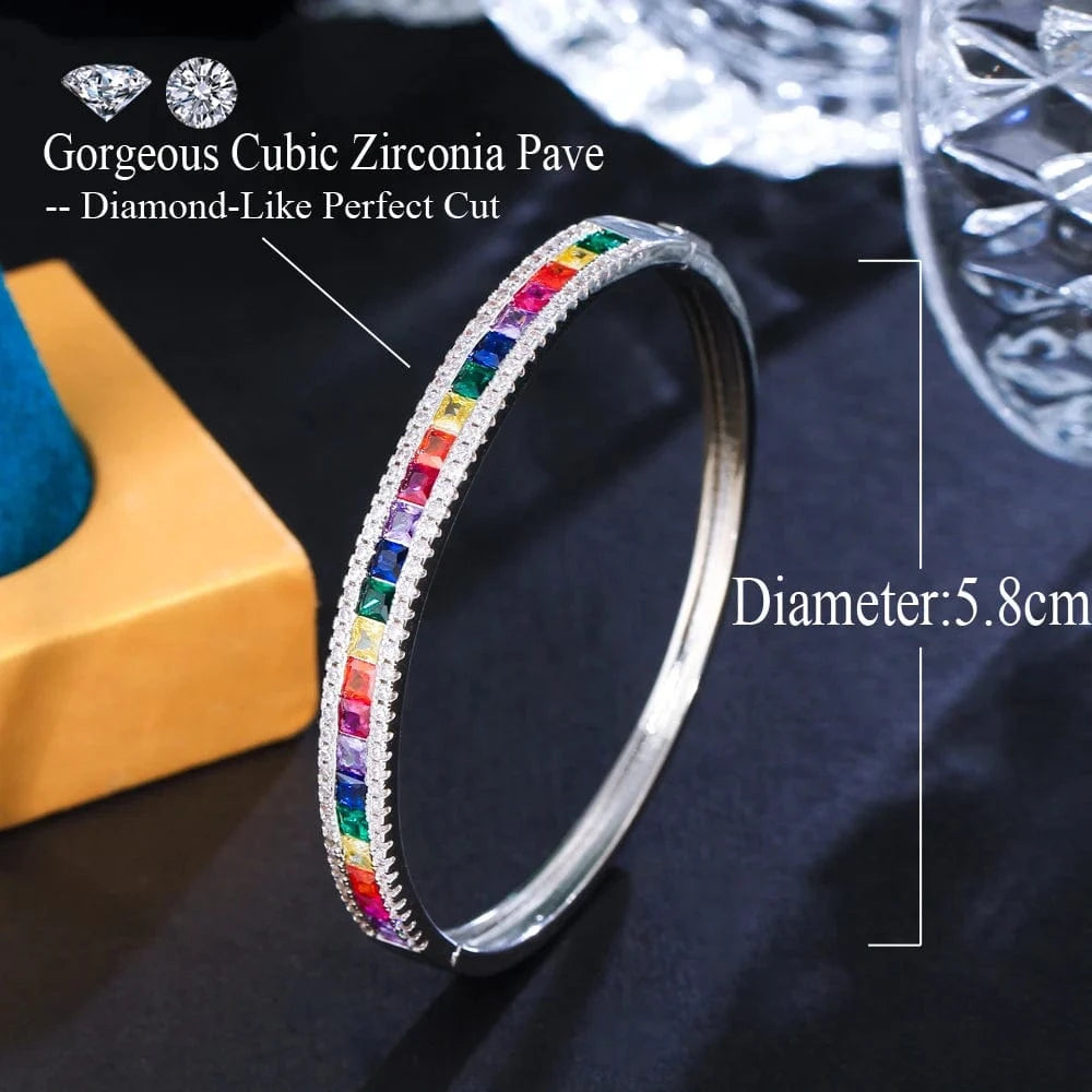 Chic Colorful Jewelry Cubic Zirconia Crystal Rainbow Color Bangles Bracelets for Women Wedding Bridal Luxury Accessories
