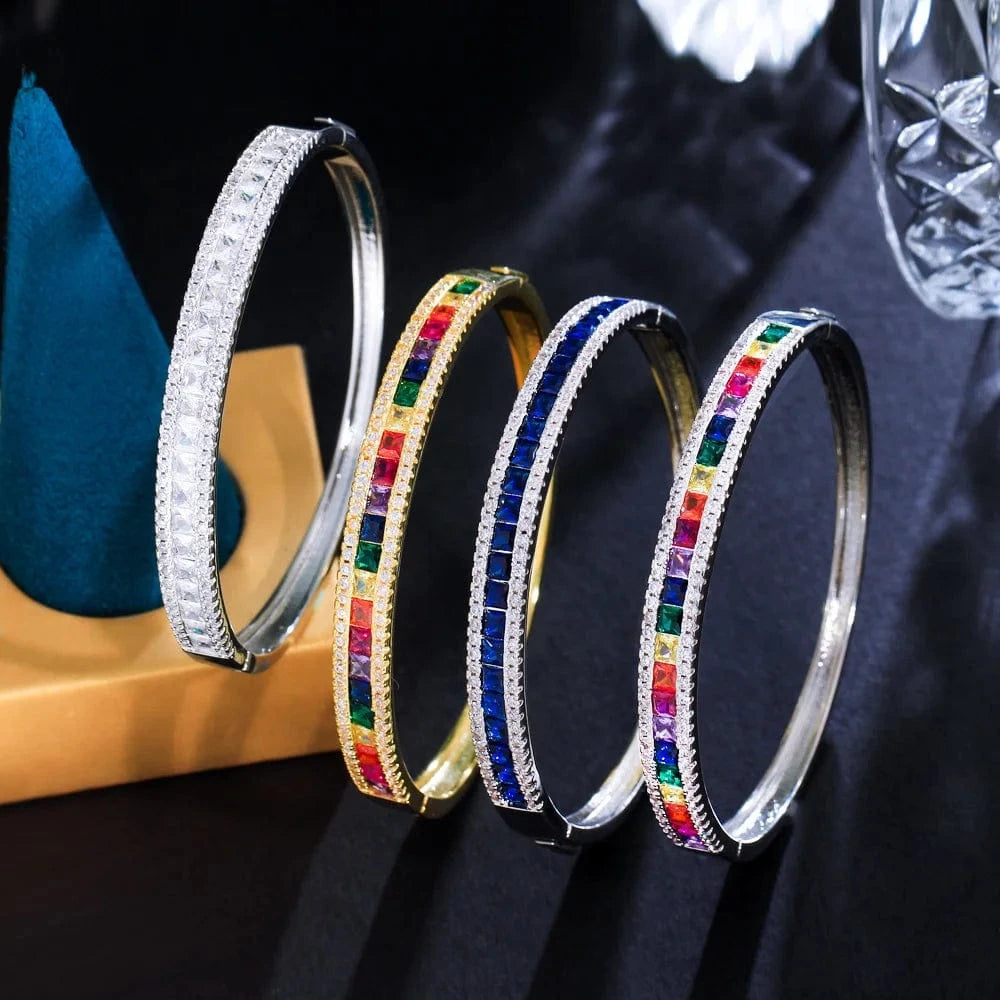 Chic Colorful Jewelry Cubic Zirconia Crystal Rainbow Color Bangles Bracelets for Women Wedding Bridal Luxury Accessories