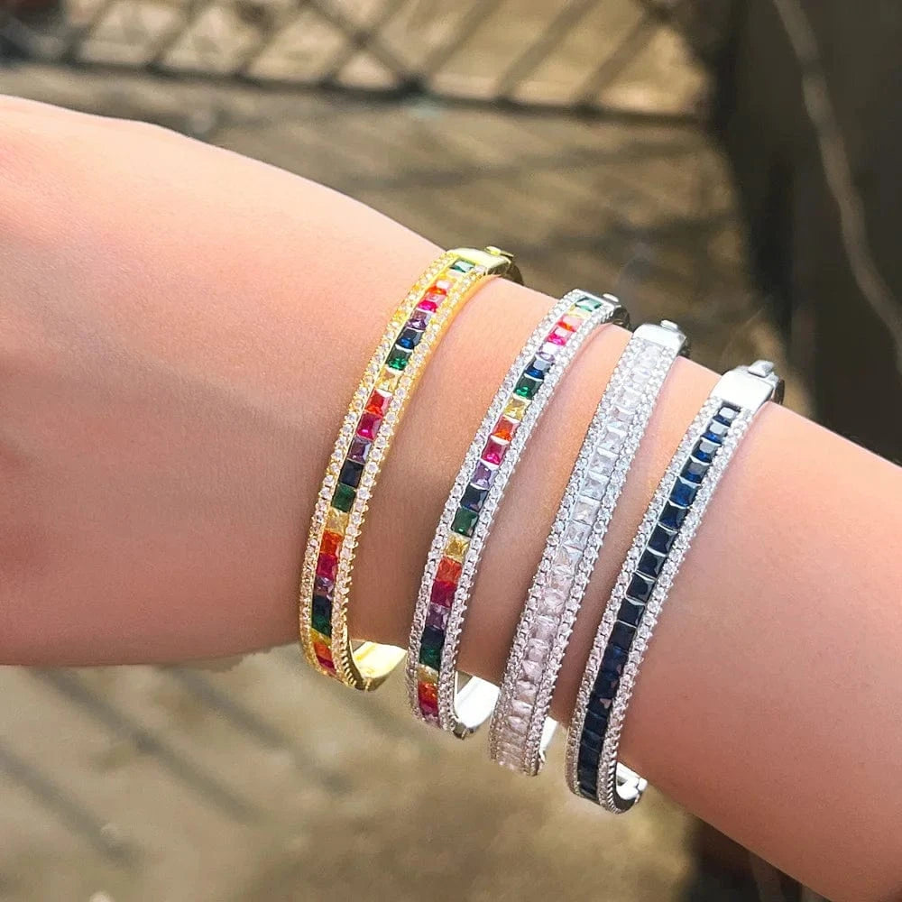 Chic Colorful Jewelry Cubic Zirconia Crystal Rainbow Color Bangles Bracelets for Women Wedding Bridal Luxury Accessories