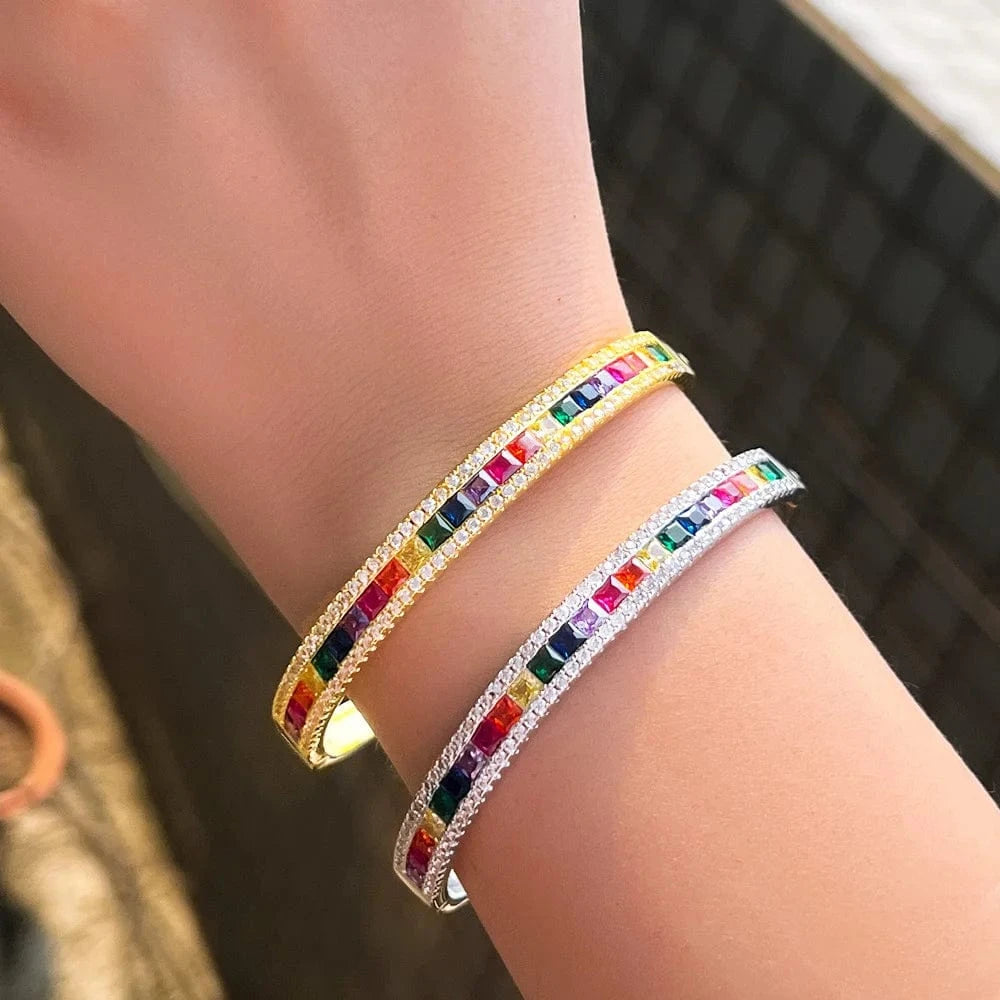 Chic Colorful Jewelry Cubic Zirconia Crystal Rainbow Color Bangles Bracelets for Women Wedding Bridal Luxury Accessories