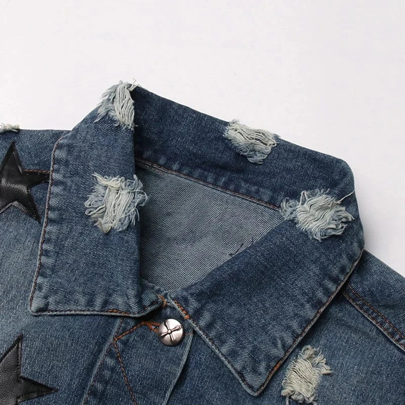 CHICEVER Casual Patchwork Button Lapel Long Sleeve Single Breasted Denim Jackets For Women 2024