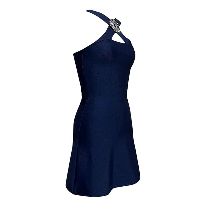 CHICEVER Elegant Hollow Out Spliced Diamonds Halter Lady Royal Blue Dresses For Women