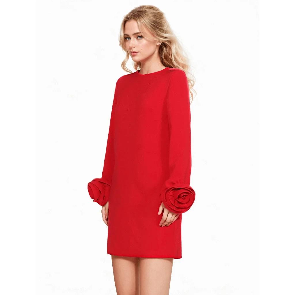 CHICEVER Lady Elegant Patchwork Appliques Party Dresses Long Sleeve Slimming Women Casual Dress