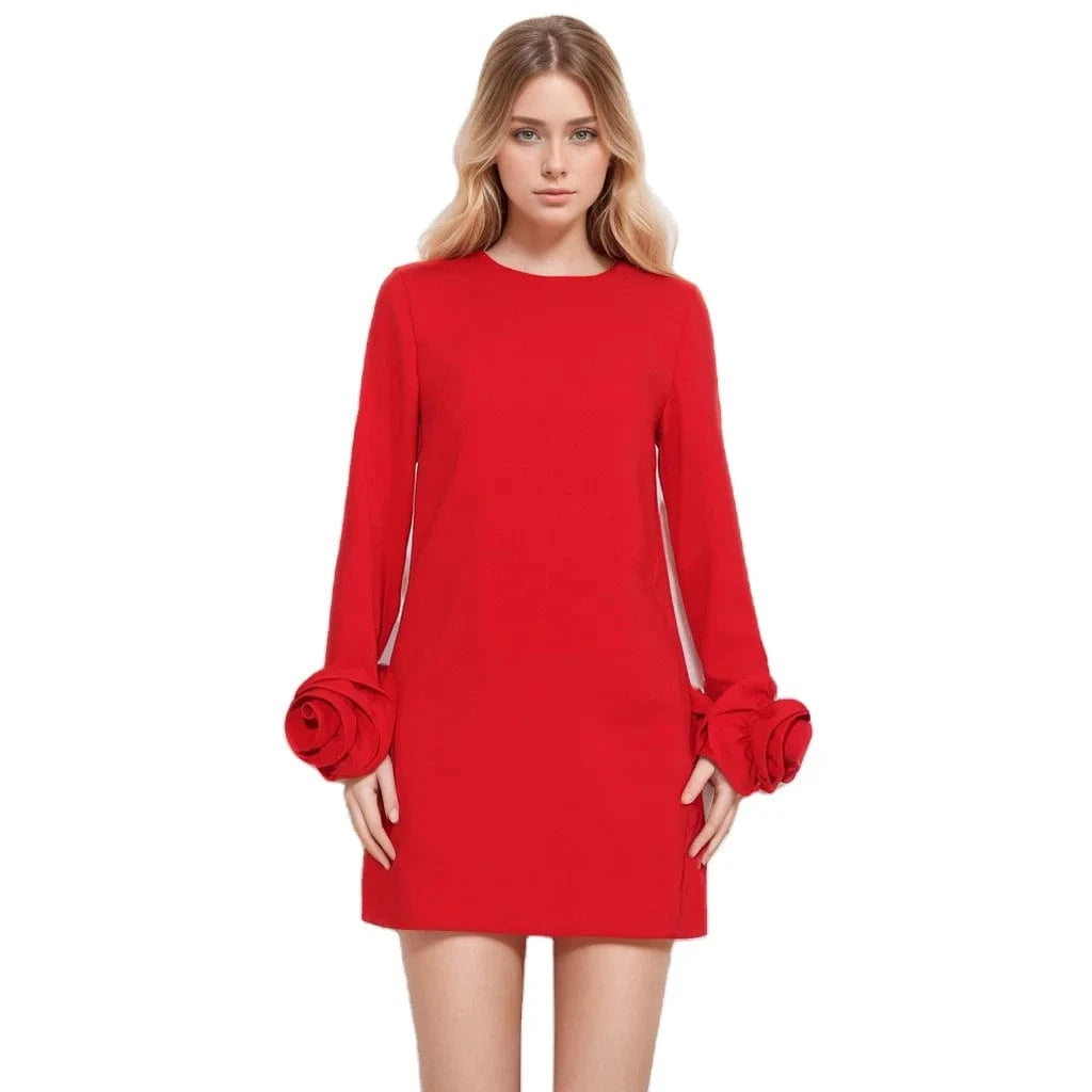 CHICEVER Lady Elegant Patchwork Appliques Party Dresses Long Sleeve Slimming Women Casual Dress