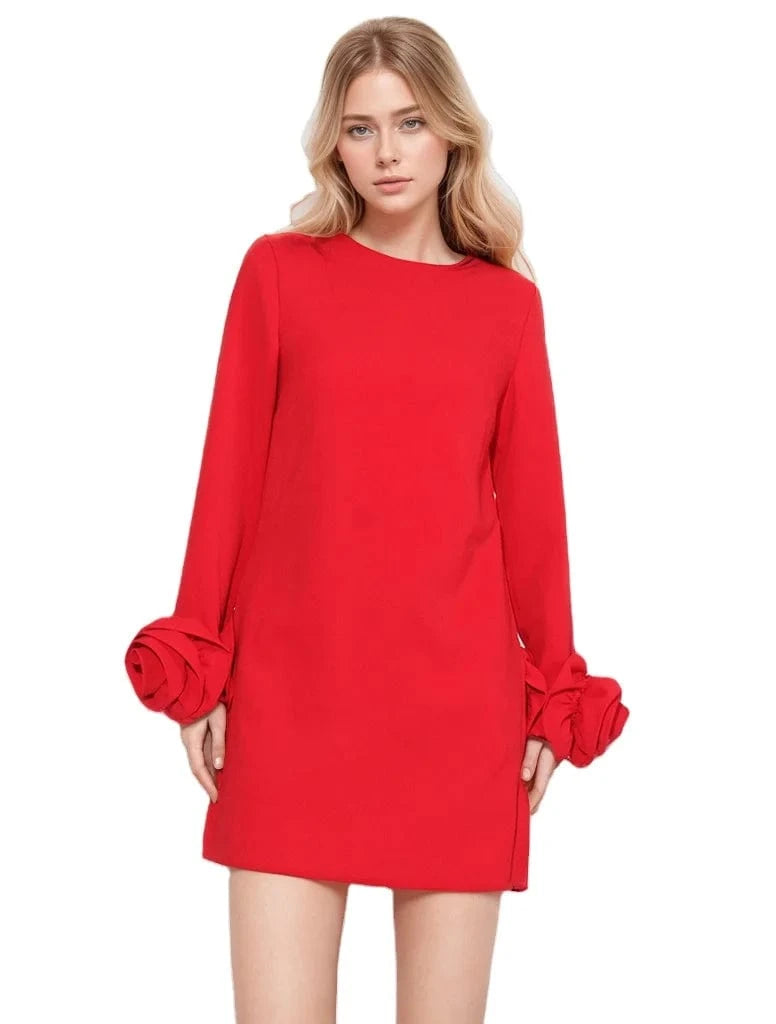 CHICEVER Lady Elegant Patchwork Appliques Party Dresses Long Sleeve Slimming Women Casual Dress